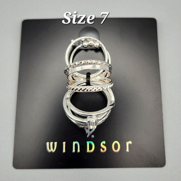Windsor 10 Piece Ring Set Silvertone Mixed Styles Stack Bands Size 7 Fashion New - Picture 1 of 7